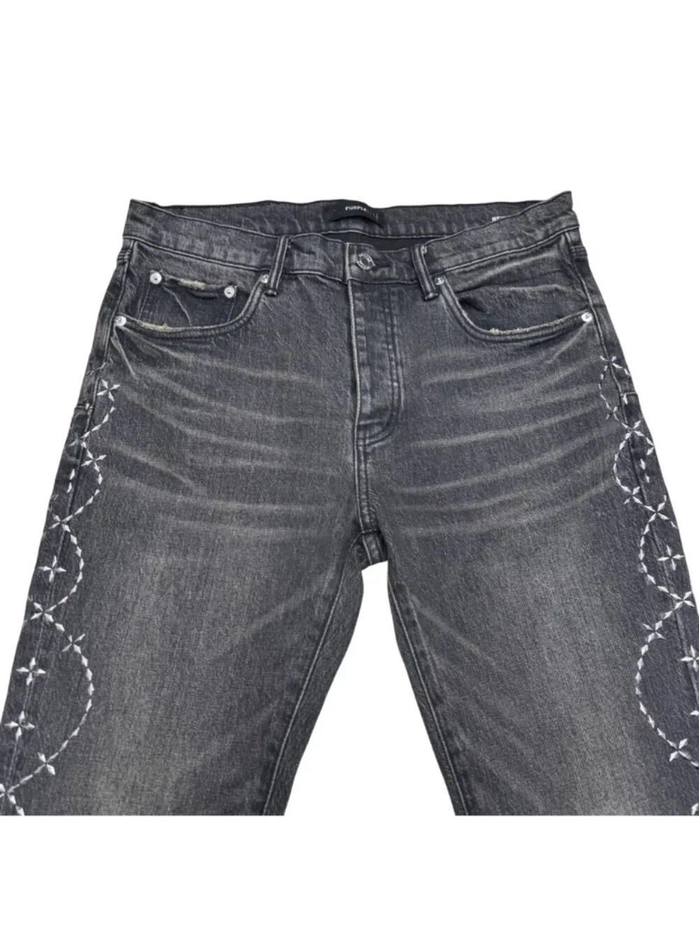 Purple Brand Skinny Twist Hotfix P001 Jeans Men's Black Studded Design, Size 33